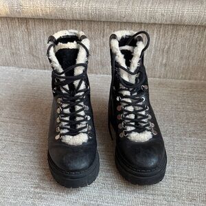 Marc fisher Women's Black and cream fur Lace-Up Boots size 7